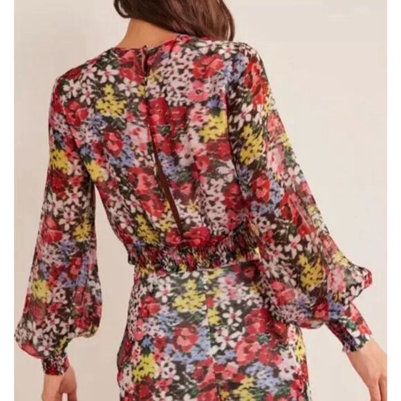 Boden Blouson Sleeve Floral Print Moire Bloom Cropped Top Open Back - Picture 3 of 13